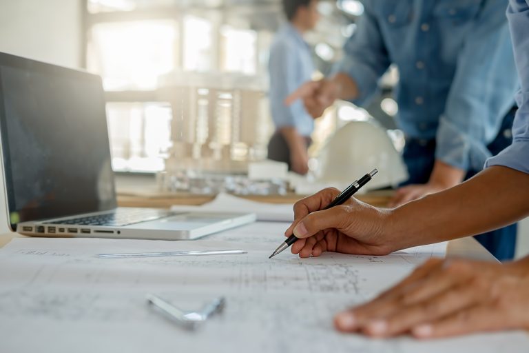 architect,engineer,design,working,on,blueprint,planning,concept.,construction,concept